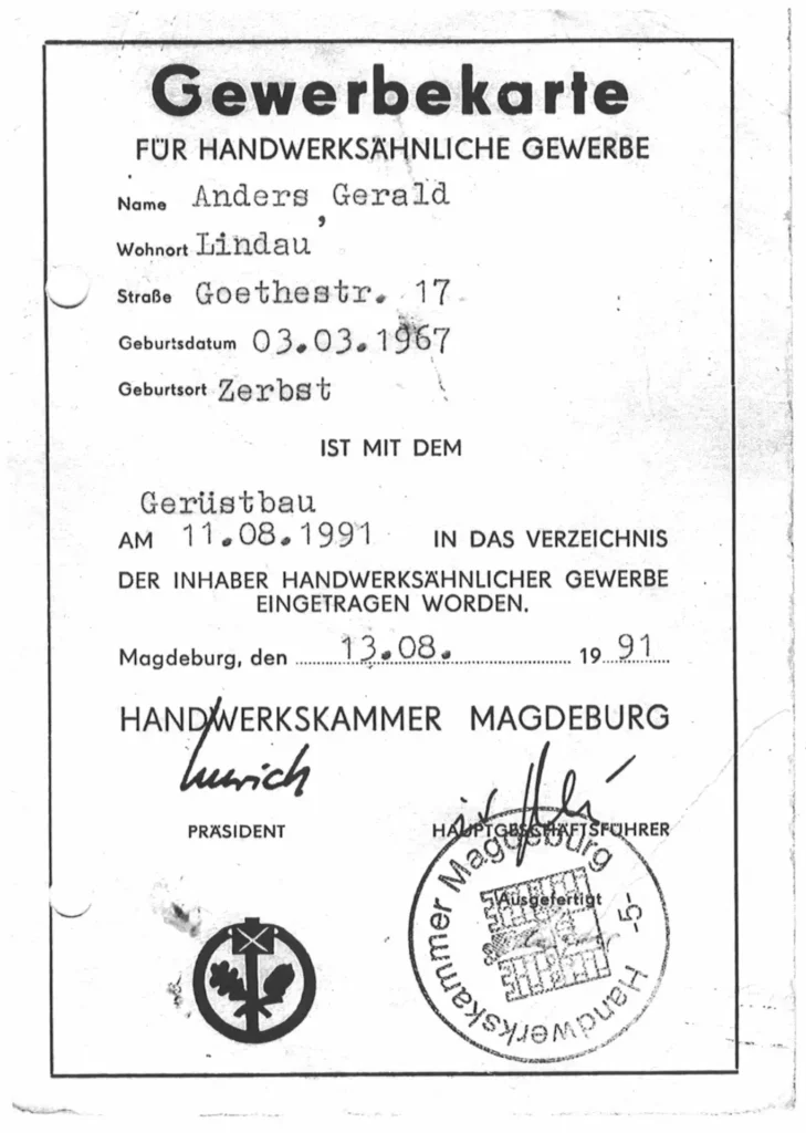 Gerüstbau G. Anders - Gewerbekarte